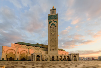 Fototapeta premium Sightseeing of Casablanca, Morocco. The Hassan II Mosque is the largest mosque in Morocco.