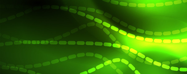 Obraz premium Shiny neon vector wave line abstract background, motion concept