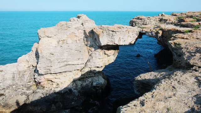 HD video of the rock formation Arch in the sea near Tyulenovo, by the Black Sea, in Bulgaria.