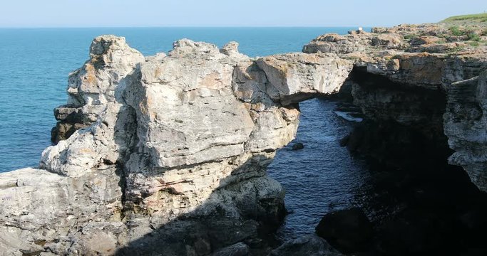 4K video of the rock formation Arch in the sea near Tyulenovo, by the Black Sea, in Bulgaria.