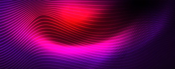Neon vector wave lines abstract background, magic futuristic techno design