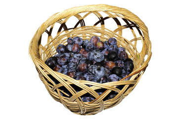 Fototapeta na wymiar ripe plum in basket on white isolated background