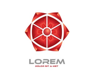 high tech abstract icon - 3d vector red flower logo