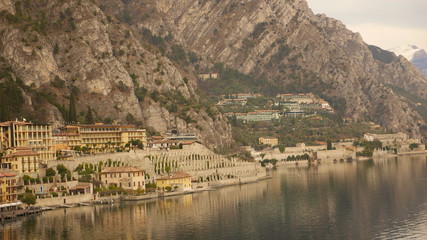 Fototapeta na wymiar The city of Limone sul Garda - one of the most beautiful cities on the Italian lake.