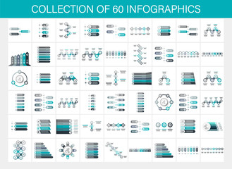Fototapeta na wymiar Collection of 60 infographic. Business Infographic. Diagrams, steps, options, marketing. Vector illustration.