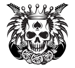 Vector monochrome illustration on the combined theme of rock music and motorcycle
