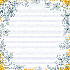 Wedding floral invitation card, save the date design with pink, red flowers - roses and green leaves wreath and frame. Botanical decorative vector template