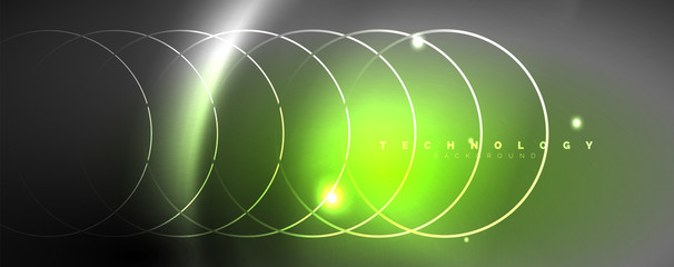 Shiny neon lights, dark abstract background with blurred magic neon light curved lines