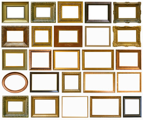 gold antique picture frame isolated on white background