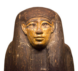 Fototapeta na wymiar Pharaoh sarcophagus close up isolated on the white background