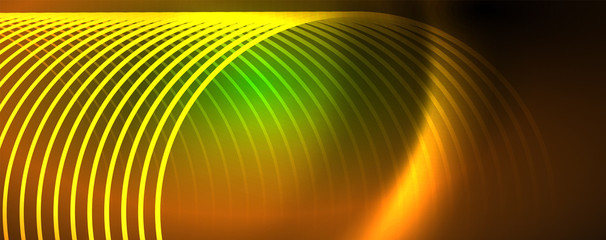 Shiny neon lines template - northern lights glowing blur lines. Futuristic style glow neon 80s disco club or night party techno template