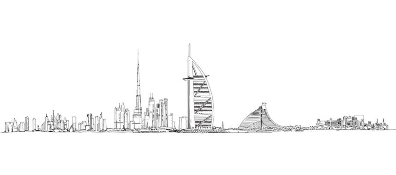 Dubai Panorama Scene With Modern Luxury Boat And Architecture Hand Drawn  Sketch Style Vector Illustration Royalty Free SVG Cliparts Vectors And  Stock Illustration Image 58929292