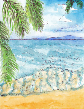 illustration watercolor beach summer sun © Daria Upenek