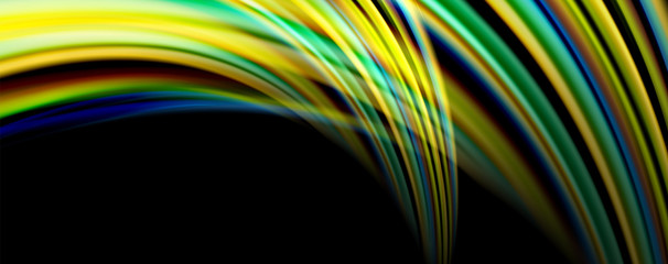 Fluid color swirls on black. Modern background with trendy design