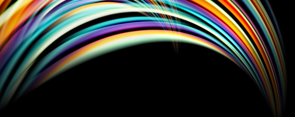 Fluid color rainbow style wave abstract background, techno modern design on black