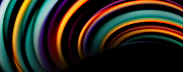 Fluid color swirls on black. Modern background with trendy design