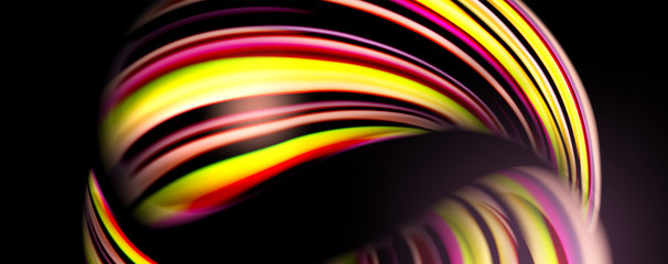 Fluid color swirls on black. Modern background with trendy design