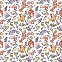 Poster Seamless pattern with seafood © medava