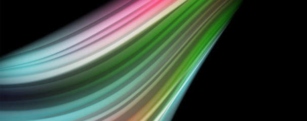Modern rainbow liquid color flow colorful poster. Wave Liquid shape in black color background. Abstract composition