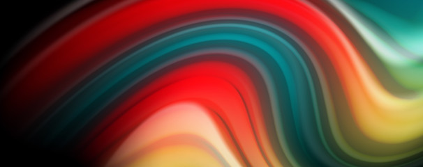 Abstract wave lines fluid rainbow style color stripes on black background. Artistic illustration for presentation, app wallpaper, banner or poster