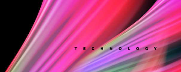 Fluid liquid color wave lines, glowing colorful light effect, abstract composition template. Geometric technology abstract pattern. Movement concept