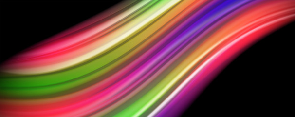 Modern rainbow liquid color flow colorful poster. Wave Liquid shape in black color background. Abstract composition