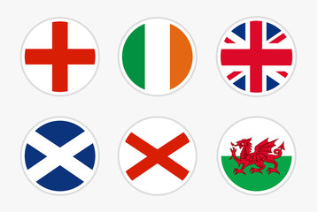 National Flags of United kingdom, vector Set on white background. Flag of England, Ireland, UK, Scotland, Northern Ireland and Wales for travel, holidays and other events.