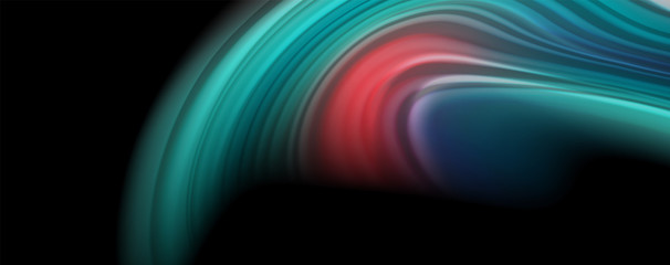 Abstract wave lines fluid rainbow style color stripes on black background. Artistic illustration for presentation, app wallpaper, banner or poster