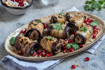 Eggplant rolls with walnut and garlic. Georgian cuisine