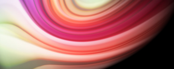 Obraz premium Modern rainbow liquid color flow colorful poster. Wave Liquid shape in black color background. Abstract composition