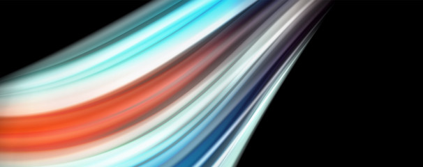 Abstract wave lines fluid rainbow style color stripes on black background. Artistic illustration for presentation, app wallpaper, banner or poster