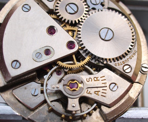 vintage mechanic watch movement macro detail