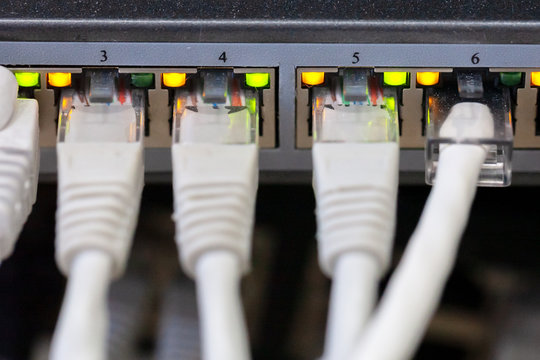 switch panel with ethernet wires.