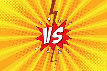Versus VS pop art comic background with halftone and lightning for intro of superhero fight. Vector illustration.