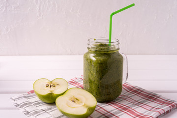 Green Smoothie With Spinach, apple, celery, kiwi, Brussels sprout, avocado.