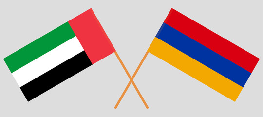 Armenia and the United Arab Emirates. Armenian and UAE flags. Official colors