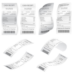 Paper financial check isolated. Bill atm template, cafe or restaurant paper financial check. 