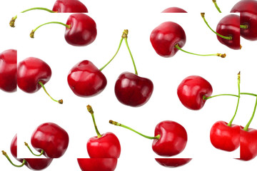 red cherry isolated on white background. Top view