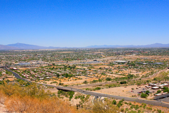 View of Tucson AZ in various directions from atop of "A" Mountain Sentinel Peak Park