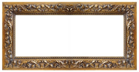 Panoramic golden frame for paintings, mirrors or photo isolated on white background