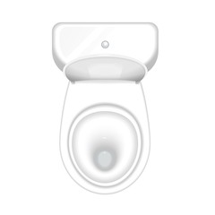 Toilet bowl with open cover for water closet. Top view sanitary equipment for domestic bathroom. Realistic ceramic pan. Cleaning wc design. Isolated white. EPS10 vector illustration.