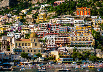 The colorful cliff side town of Positano, along the Amalfi Coast of the Compania region of southern...