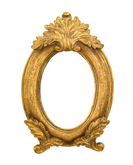 Oval golden decorative picture frame isolated on white