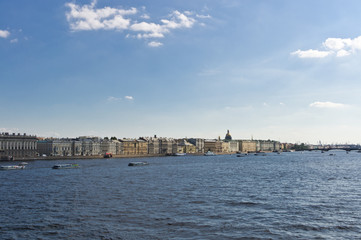 Fototapeta na wymiar The river Neva. The view from the Troitskii bridge. Saint-Petersburg. Russia