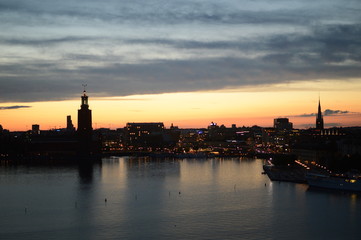 sweden, stockholm, sunset, cityhall, riddarholmen