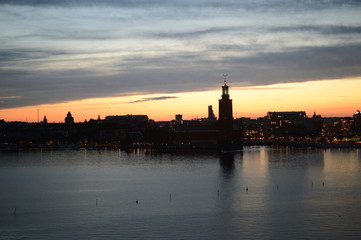 sweden, stockholm, sunset, cityhall, riddarholmen