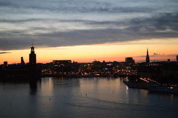 sweden, stockholm, sunset, cityhall, riddarholmen