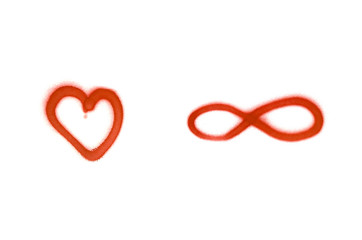 Graffiti heart and infinity sign sprayed on white isolated background