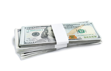 Dollar banknotes on white background. American national currency
