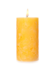 Alight color wax candle on white background